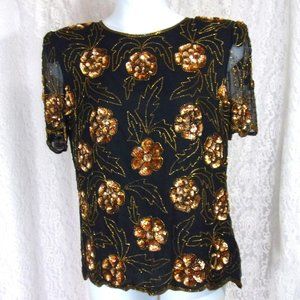 Stenay Black Gold Bling Sequins Top Size 14